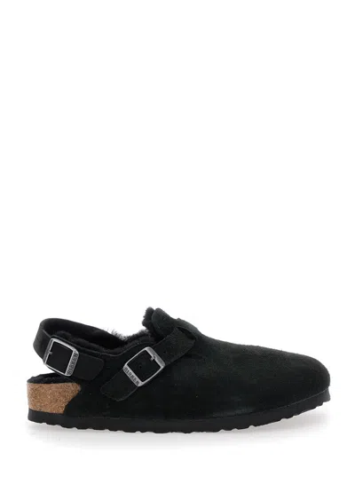 Birkenstock Suede With Shearling Lining Mule In Black