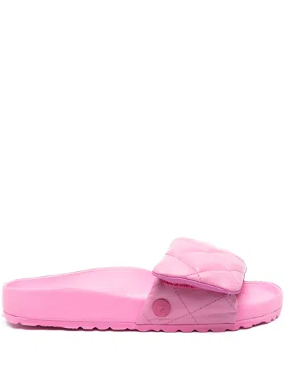 Birkenstock Leather Quilted Slides Sylt With Rubber Sole In Pink
