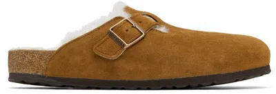 Birkenstock Tan Regular Boston Shearling Slip-on Loafers In Mink Suede/shearling
