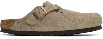 Birkenstock Boston Buckle Suede Slides In Animal Print