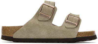 BIRKENSTOCK TAUPE NARROW ARIZONA SOFT FOOTBED SANDALS