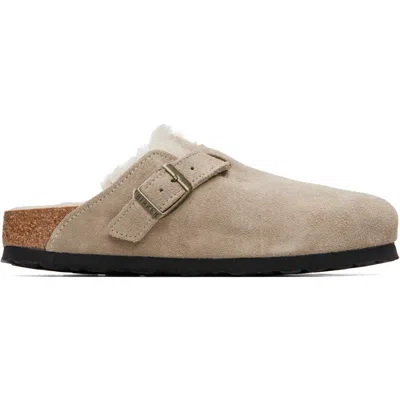 Birkenstock Taupe Narrow Boston Shearling Loafers In Multi