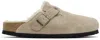 Birkenstock 'boston' Beige Mules With Engraved Logo In Taupe