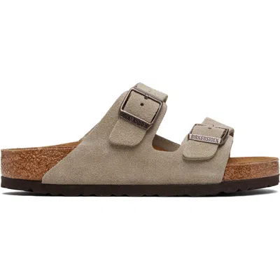 Birkenstock Taupe Regular Arizona Soft Footbed Suede Leather Sandals In Animal Print