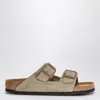 Birkenstock Taupe Suede Arizona Slide In Beige