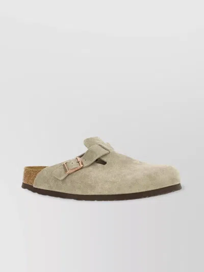 Birkenstock Womens Taupe Suede Boston Buckle-embellished Suede Sandals 7 In Grey
