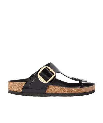 Birkenstock Gizeh Big Buckle High-shine Black Leather Toe Post Sandals