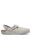 Birkenstock Tokio Suede Leather Clogs In Gray