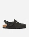 Birkenstock Buckle Cork Open Suede Mules In Black