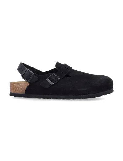 BIRKENSTOCK BIRKENSTOCK TOKIO BLACK NUBUCK LEATHER MULES WITH STRAP