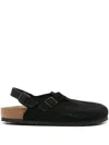 Birkenstock Tokio Suede Leather Slides In Black