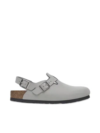 Birkenstock Tokio Buckle-strap Leather Mules In Gray