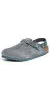 Birkenstock Dark Grey Suede Boston Slippers In Gray