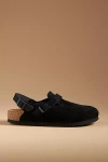 Birkenstock Buckle Cork Open Suede Mules In Black