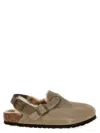 Birkenstock Tokio Shearling Buckled Suede Clogs In Neutral