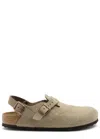 Birkenstock Tokio Unisex Suede Sabot Shoes In Taupe