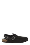 Birkenstock Tokio Leather And Fur Slippers In Black