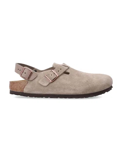 Birkenstock Tokio Nubuck Leather Mules With Strap In Brown