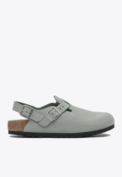Birkenstock Tokio Nubuck Leather Slides In Green