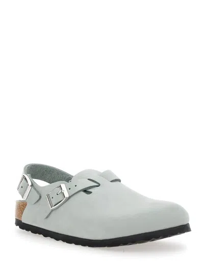 BIRKENSTOCK 'TOKIO' LIGHT BLUE MULES WITH BUCKLES ON THE FRONT AND BACK IN LEATHER WOMAN
