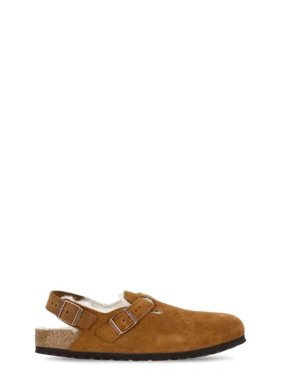 Birkenstock Tokio Shearling Suede Slippers In Animal Print