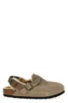 Birkenstock Tokio Shearling Buckled Suede Clogs In Neutral