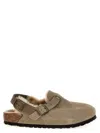 Birkenstock Tokio Shearling Buckled Suede Clogs In Neutral