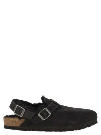 Birkenstock Tokio Shearling - Suede And Lambskin Slippers In Black