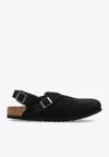Birkenstock Tokio Shearling Buckled Suede Clogs In Black