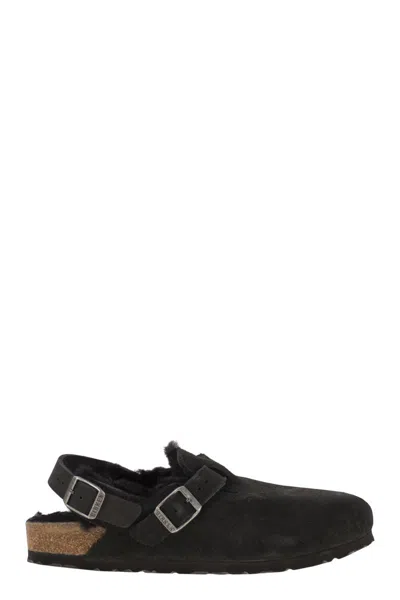 Birkenstock "tokio" Shearling Suede Leather Slippers In Black