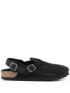 Birkenstock "tokio" Shearling Suede Leather Slippers Shoes In Black