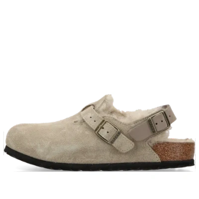 Birkenstock Tokio Shearling Suede 'taupe' In Brown