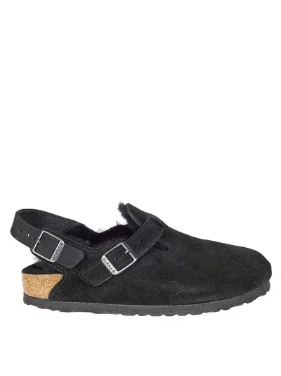 Birkenstock Tokio Sherling Suede Leather Shoes In Black