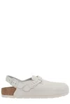 Birkenstock Grey Suede Boston Slippers In Bianco