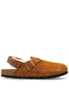 Birkenstock Tokio Shearling Buckled Suede Clogs In Brown