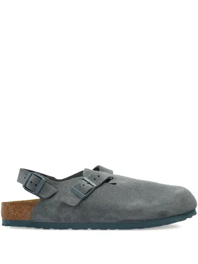 Birkenstock Tokio Suede Buckle Mules In Gray