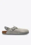 Birkenstock Tokio Suede Leather Clogs In Gray