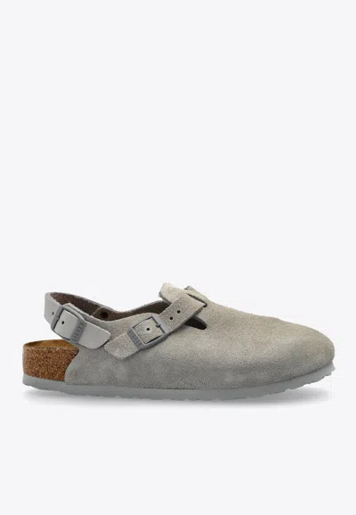Birkenstock Tokio Suede Leather Clogs In Gray