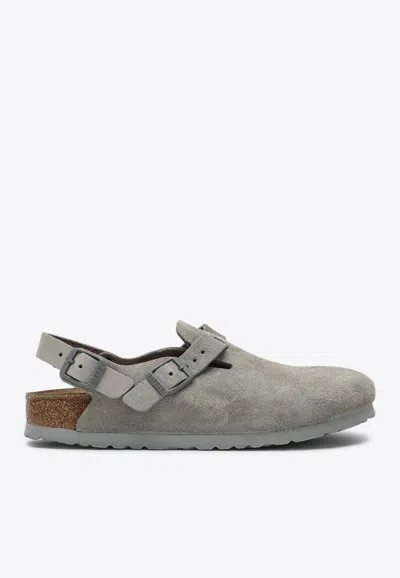 Birkenstock Tokio Suede Leather Clogs In Grey