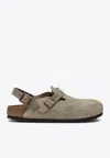 Birkenstock Tokio Shearling Buckled Suede Clogs In Taupe