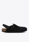 Birkenstock Tokio Suede Leather Slides In Black
