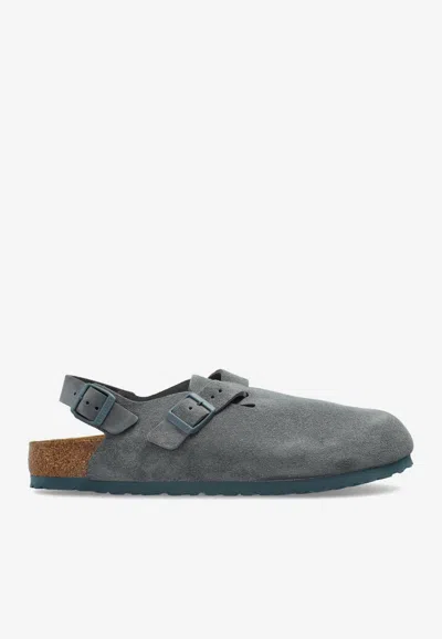 Birkenstock Tokio Suede Slingback Clogs In Gray