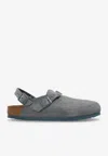 Birkenstock Tokio Suede Slingback Clogs In Green