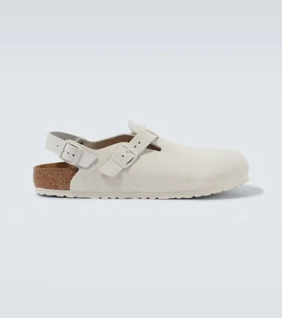 Birkenstock Tokio Suede Slingback Clogs In White