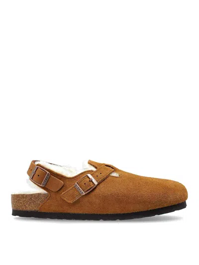 Birkenstock Tokio Shearling Suede Slippers In Animal Print