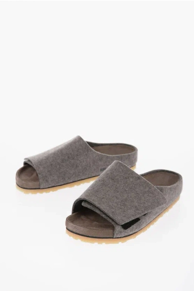 Birkenstock Touch Strap Closure Wool Feliz Sliders In Brown