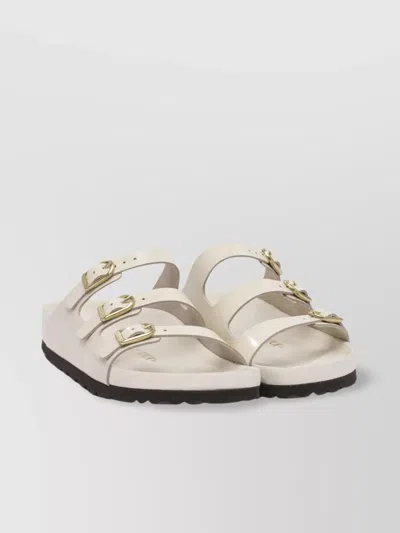 Birkenstock Triple Buckle Open Toe Flat Sole Sandals In White