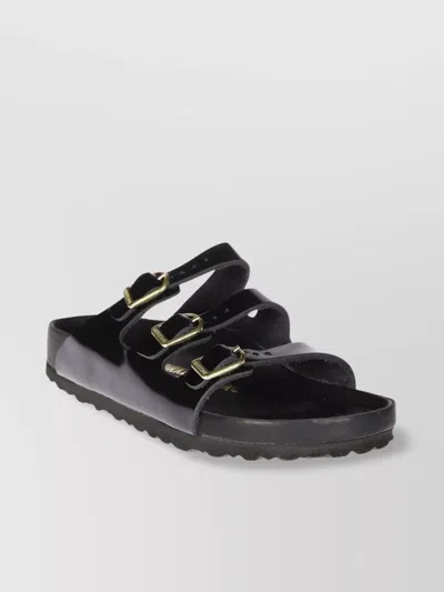 Birkenstock Triple Buckle Open Toe Flat Sole Sandals In Black