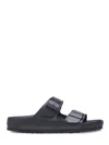 Birkenstock Two-strap Black Sandals In Natural Leather In Black