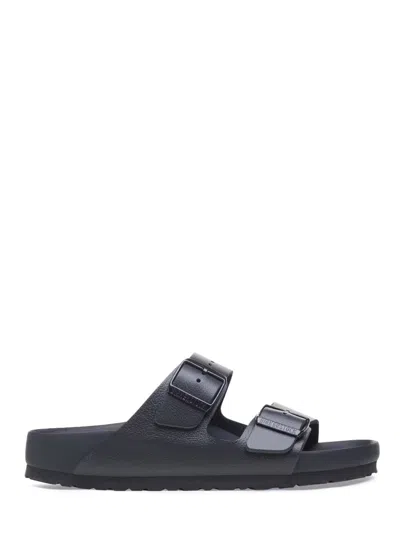 Birkenstock Two-strap Black Sandals In Natural Leather